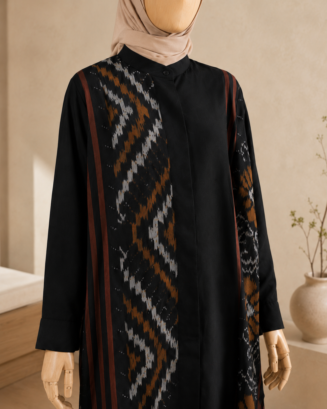 Viera Black Brown Oversize Tenun Tunic