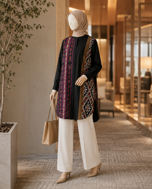 Viera Black Burgundy Oversize Tenun Tunic