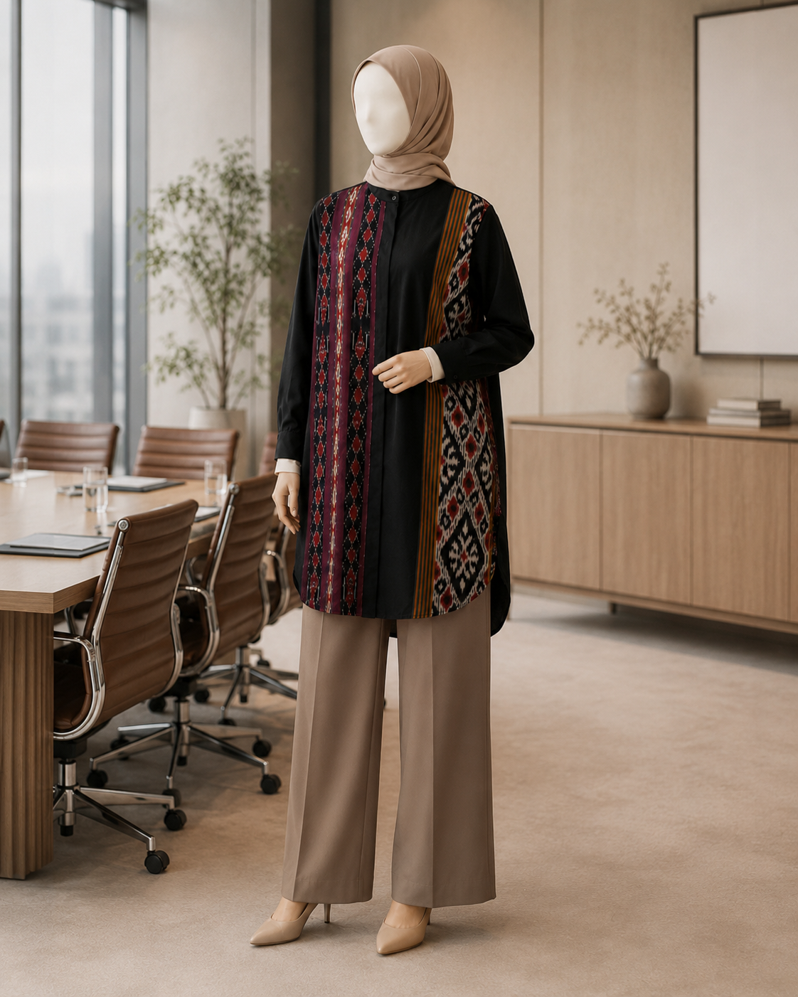 Viera Black Burgundy Oversize Tenun Tunic