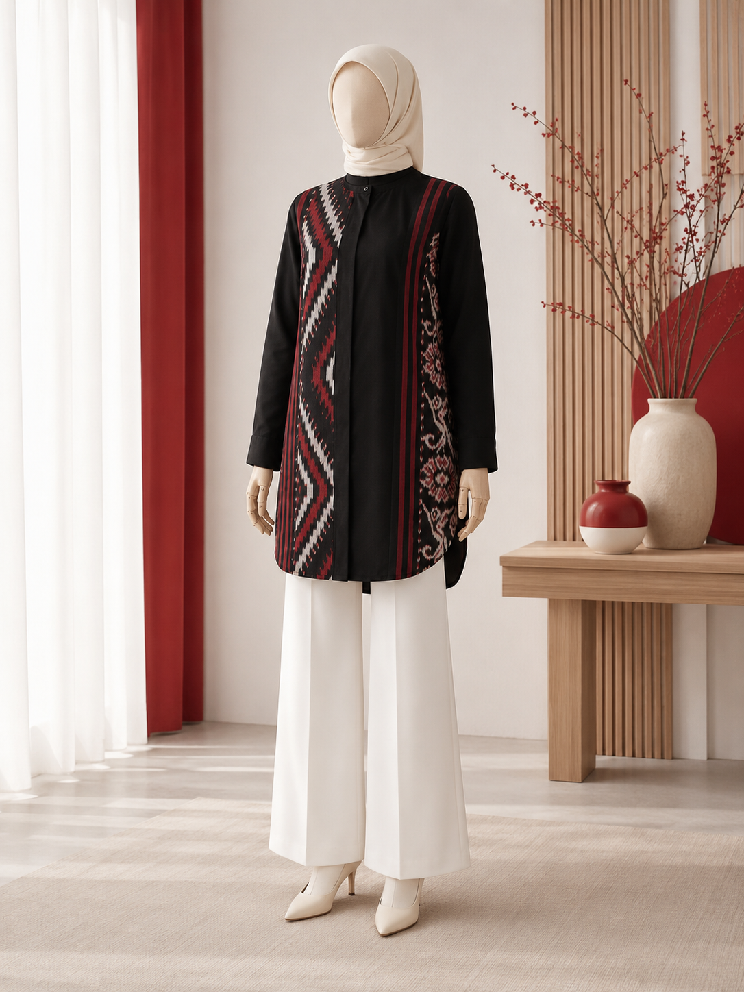 Viera Black Red Tenun Tunic