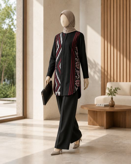 Viera Black Red Tenun Tunic
