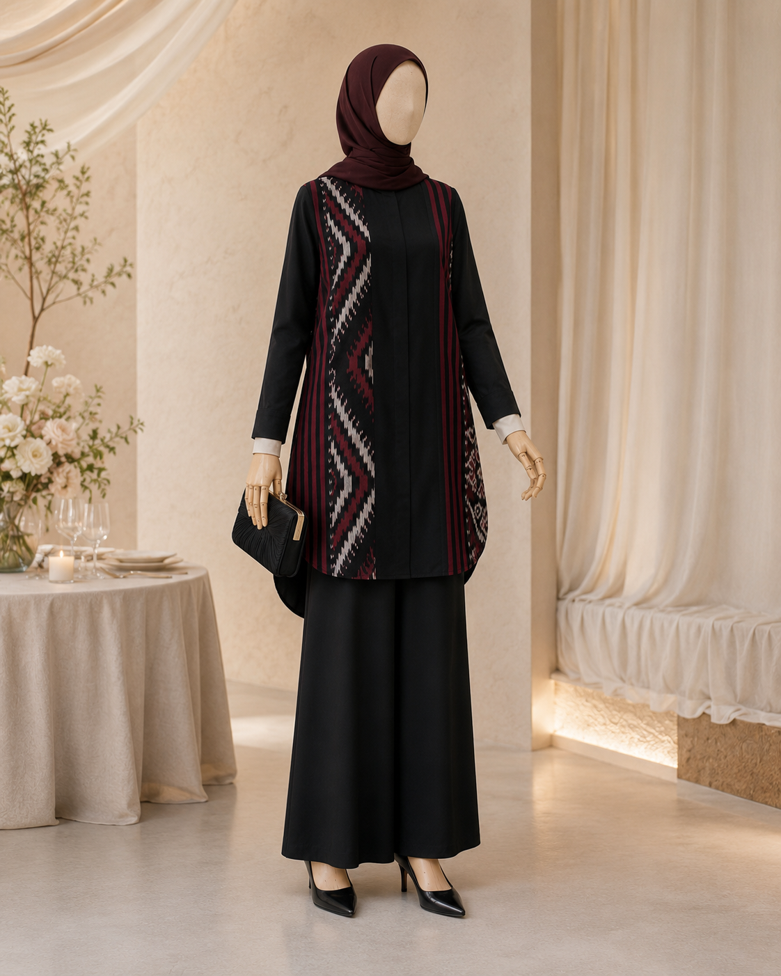 Viera Black Red Tenun Tunic