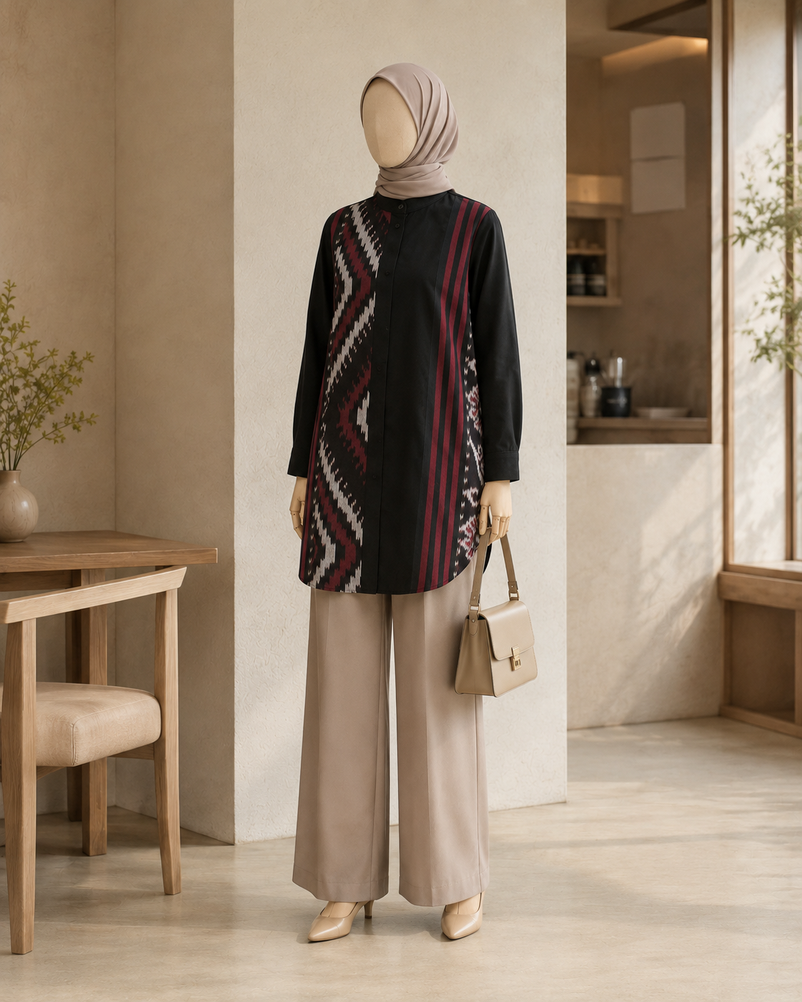 Viera Black Red Tenun Tunic