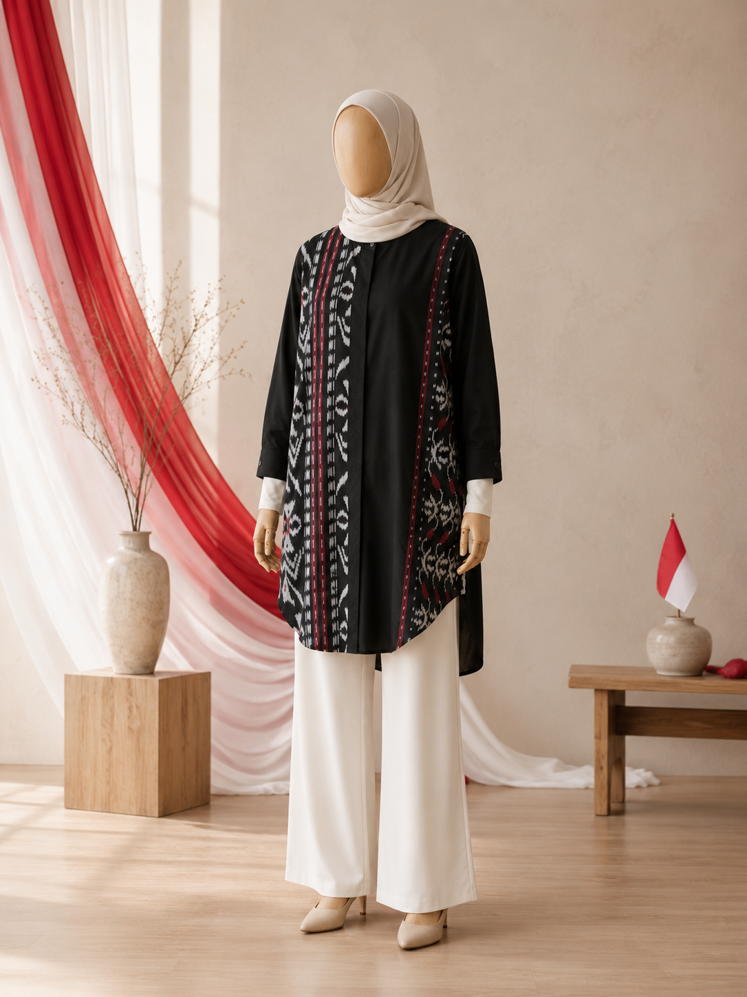 Viera Black Red II Oversize Tenun Tunic
