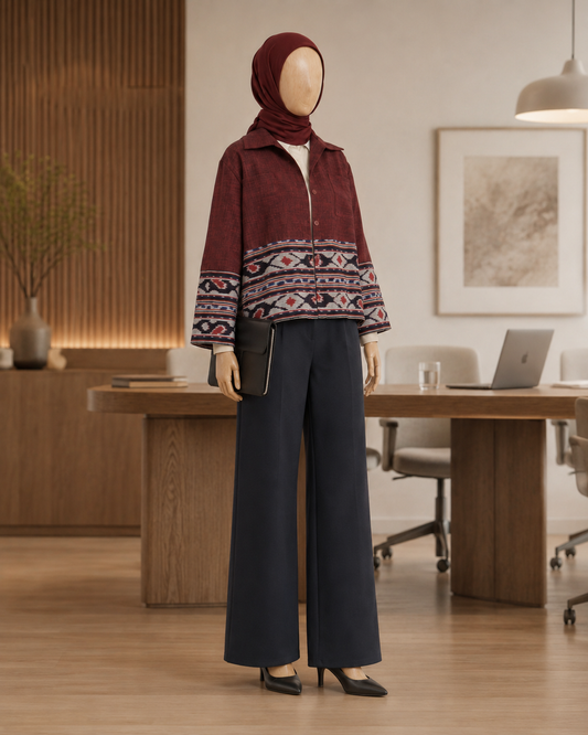 Yelina Red Tenun Crop Shirt