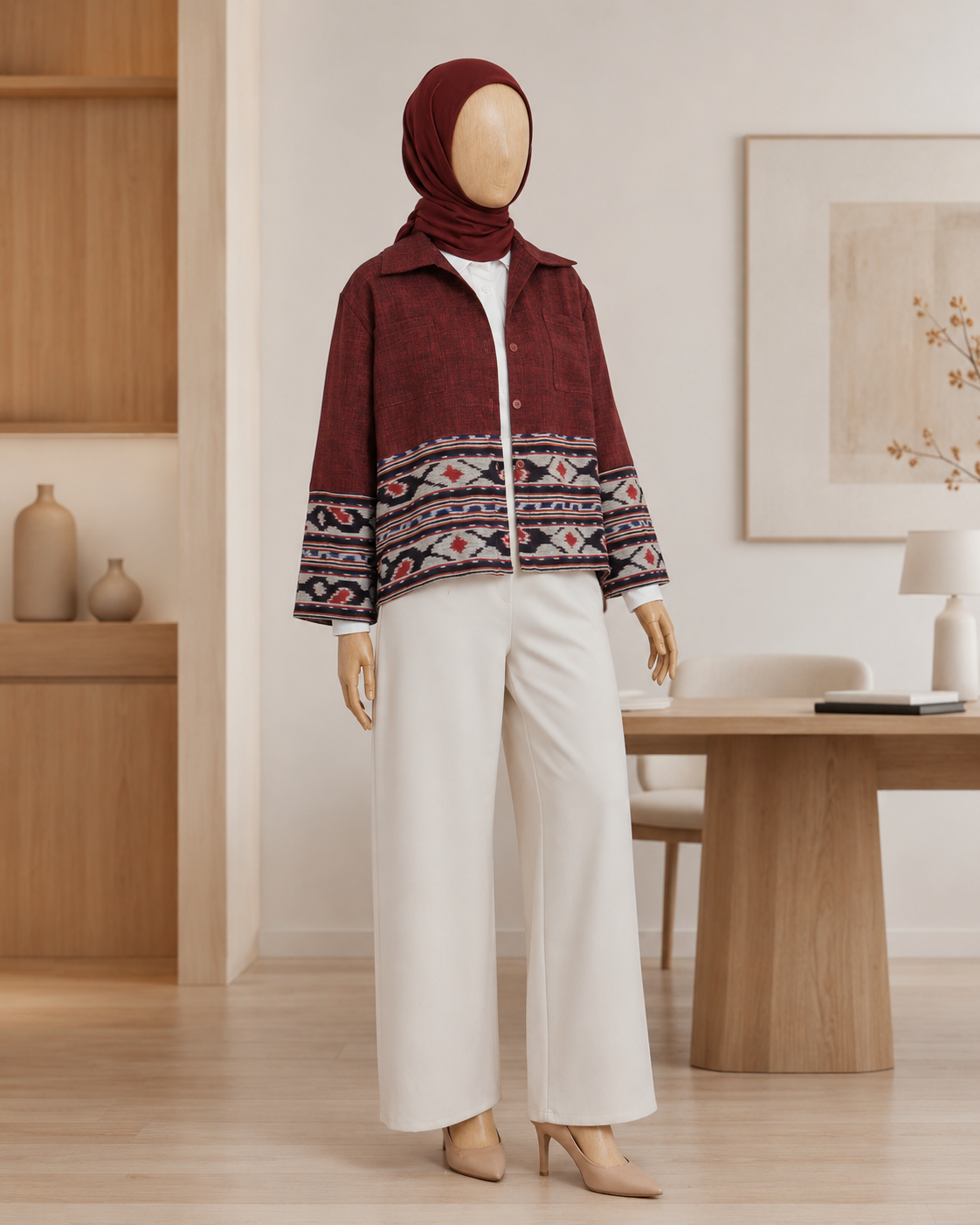 Yelina Red Tenun Crop Shirt