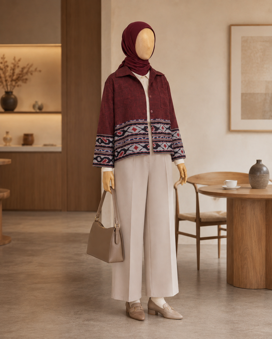Yelina Red Tenun Crop Shirt