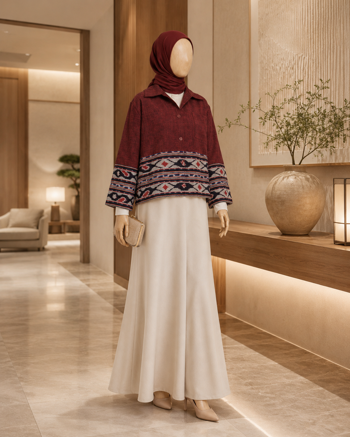 Yelina Red Tenun Crop Shirt