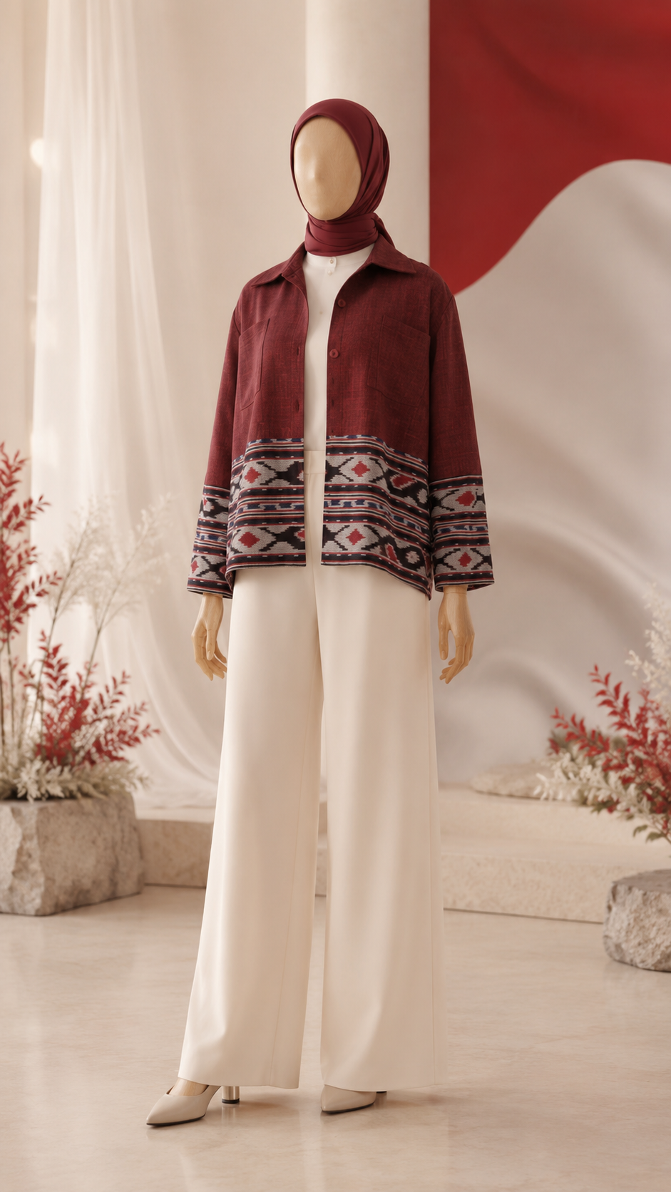 Yelina Red Tenun Crop Shirt