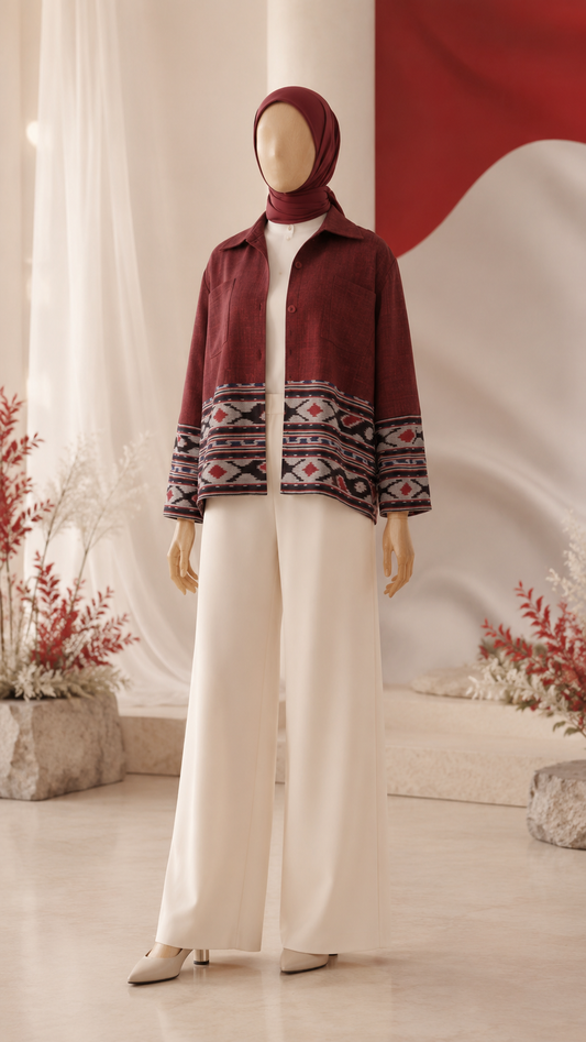 Yelina Red Tenun Crop Shirt