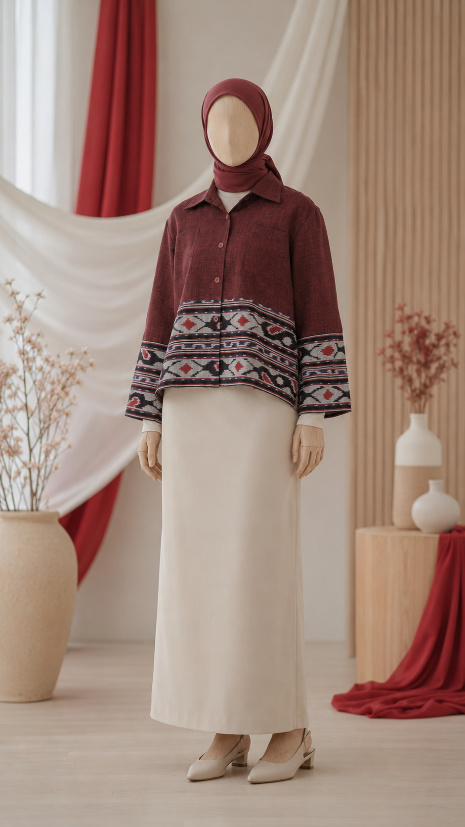 Yelina Red Tenun Crop Shirt