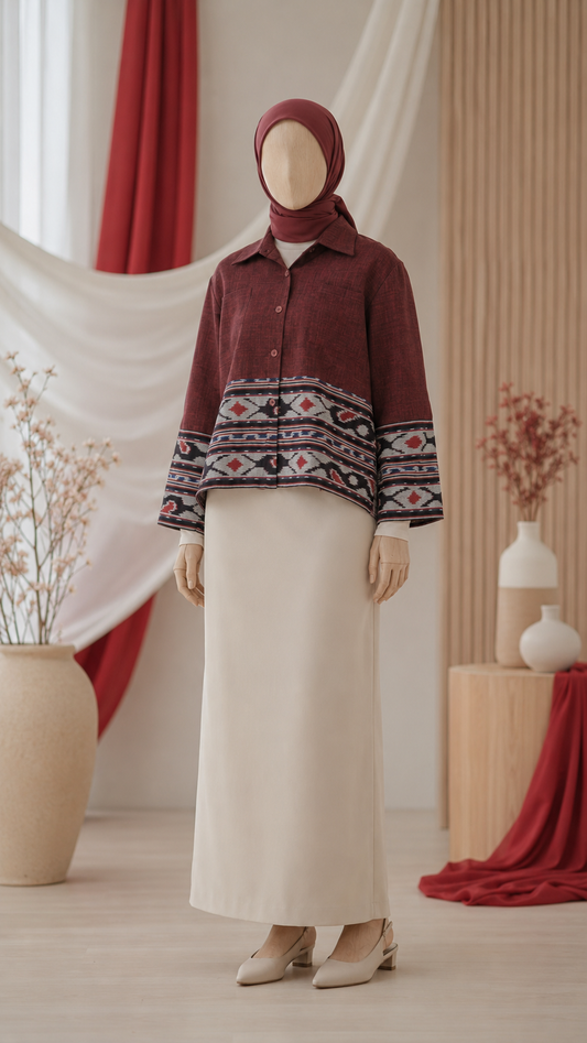 Yelina Red Tenun Crop Shirt