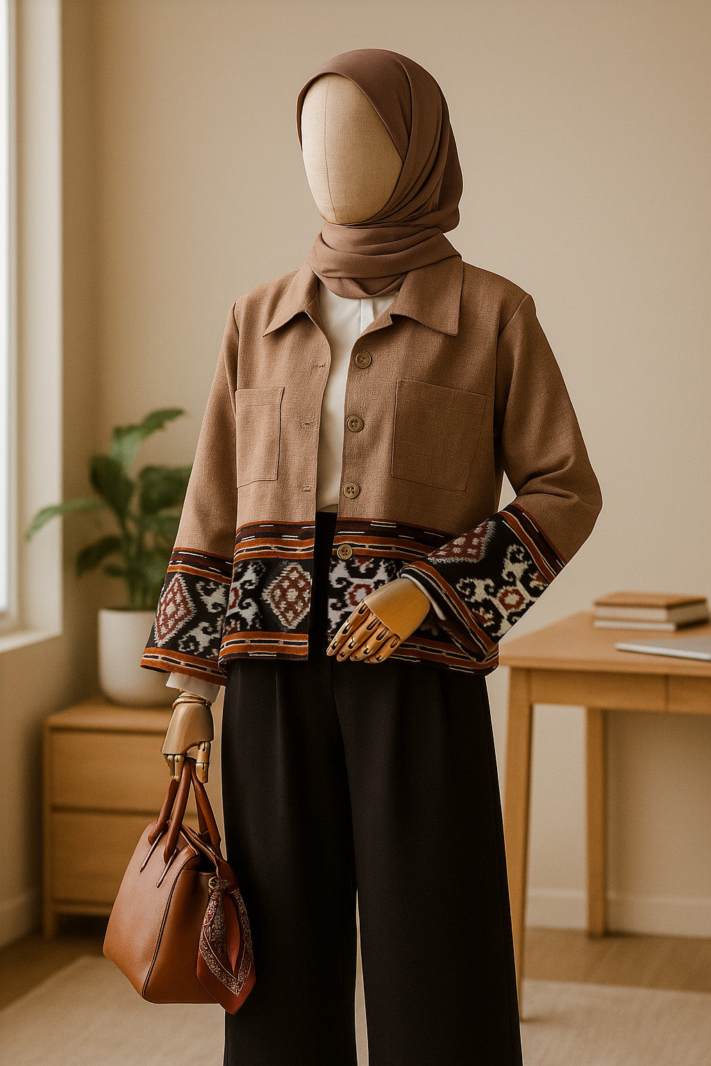 Yelina Beige Tenun Crop Shirt