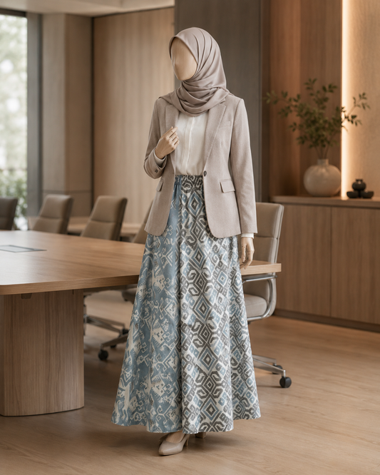 Zulfa Zoa Stone Blue Tenun Skirt